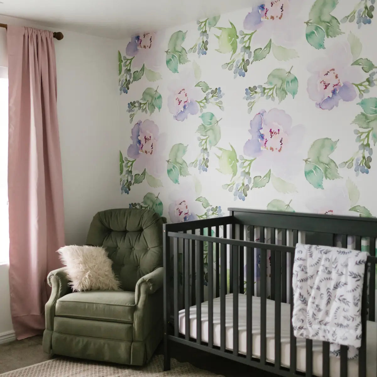Bella Wallpaper - Pink and Purple Watercolor Flowers - Large Scale - Loomwell Home Goods