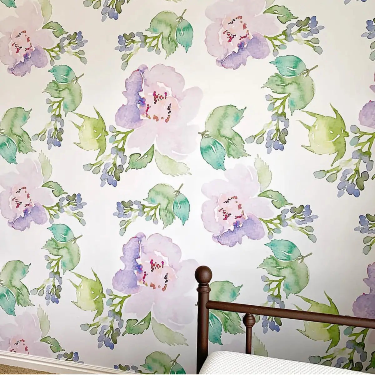 Bella Wallpaper - Pink and Purple Watercolor Flowers - Large Scale - Loomwell Home Goods