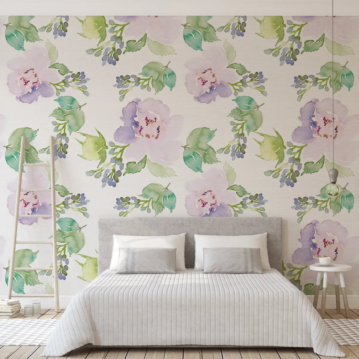 Bella Wallpaper - Pink and Purple Watercolor Flowers - Large Scale - Loomwell Home Goods