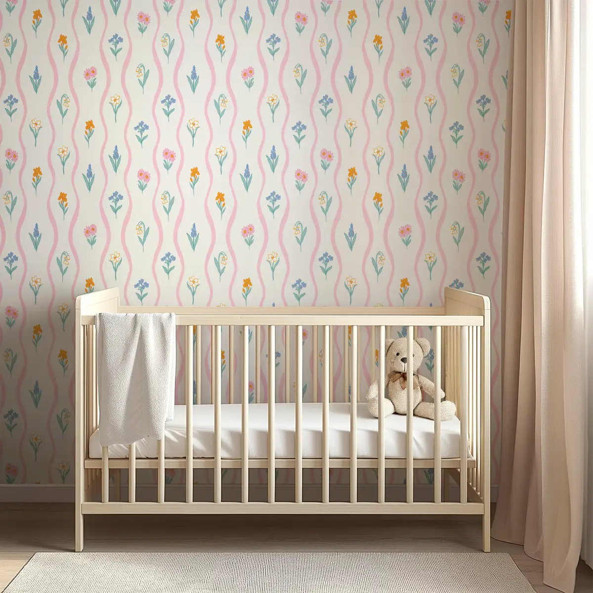 Bellamy Wallpaper - Pink Floral Cottage Stripe for Kids - Loomwell Home Goods