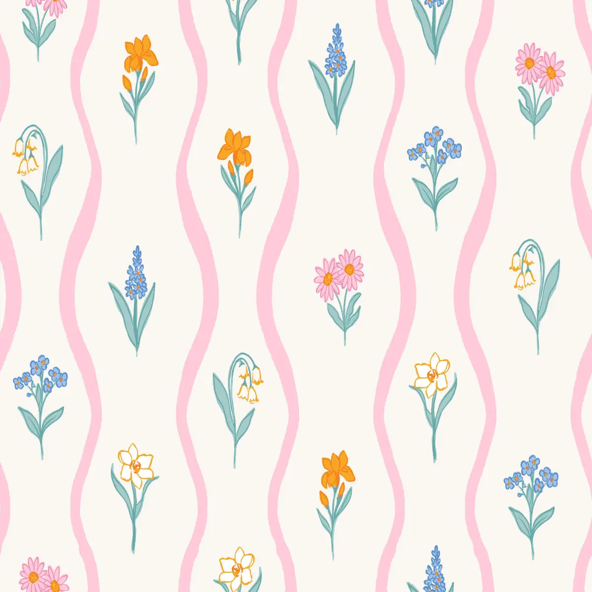 Bellamy Wallpaper - Pink Floral Cottage Stripe for Kids - Loomwell Home Goods