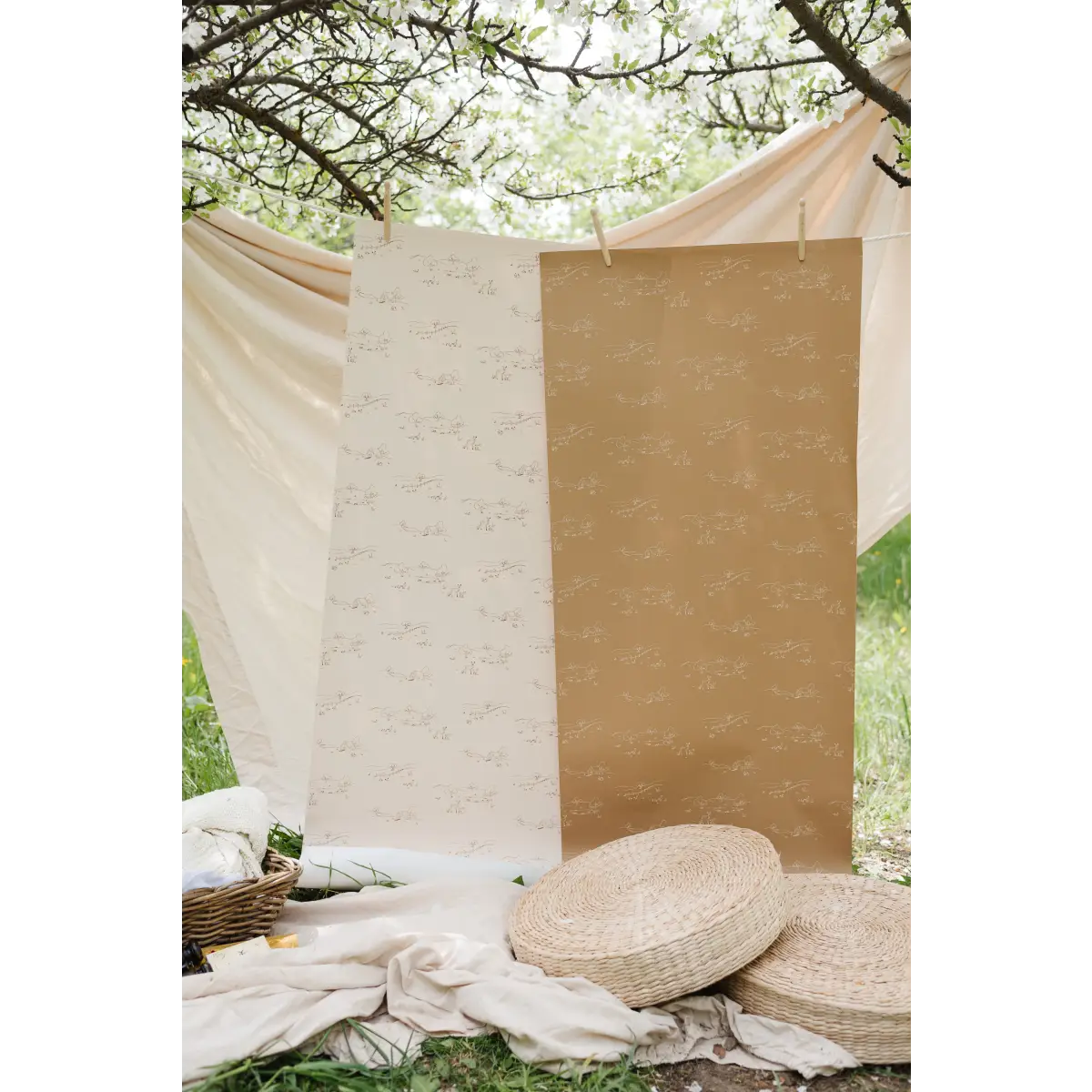 Bennet Wallpaper - Simple House and Deer - by Of Lilies and Fields - Loomwell Home Goods
