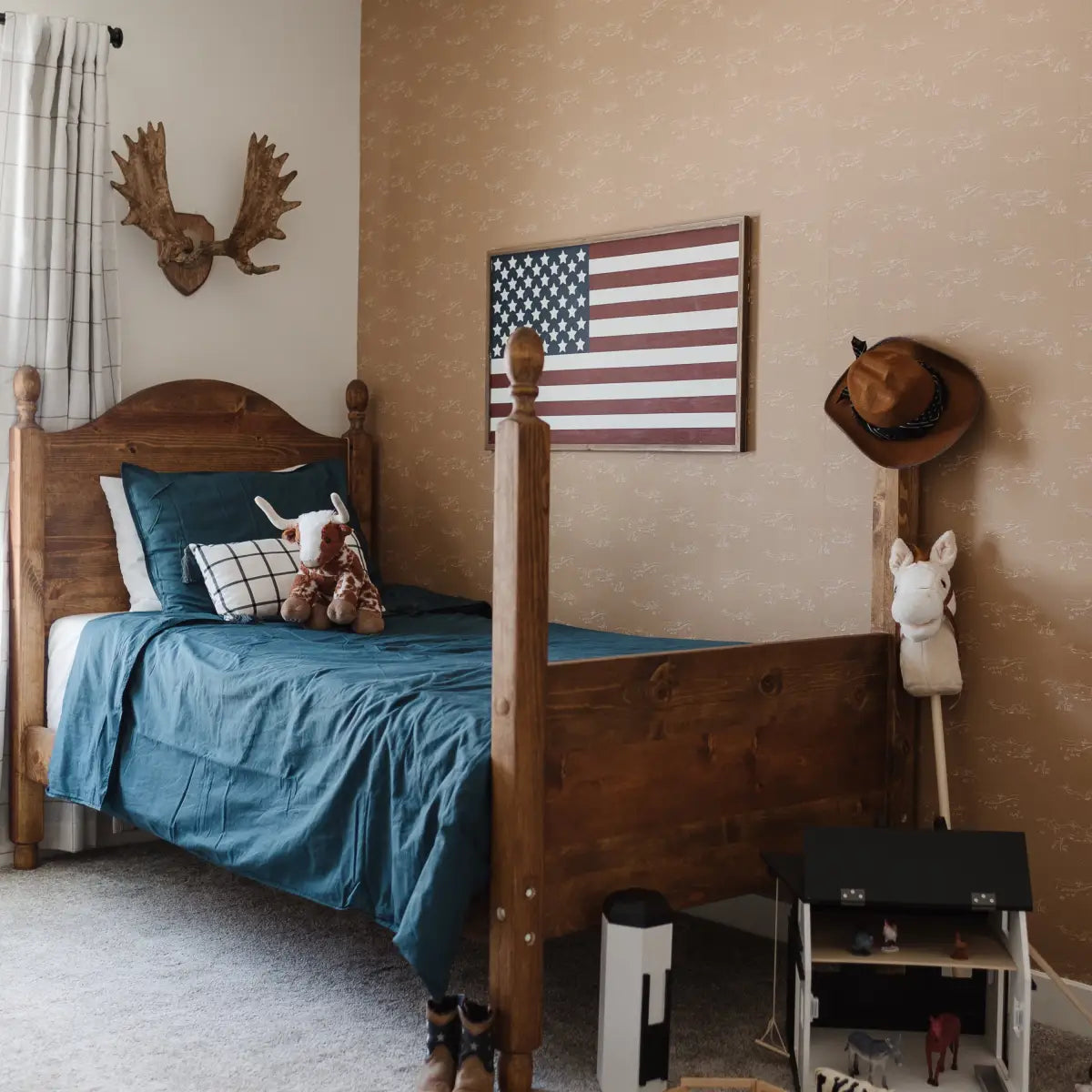 Bennet Wallpaper - Simple House and Deer - by Of Lilies and Fields - Loomwell Home Goods