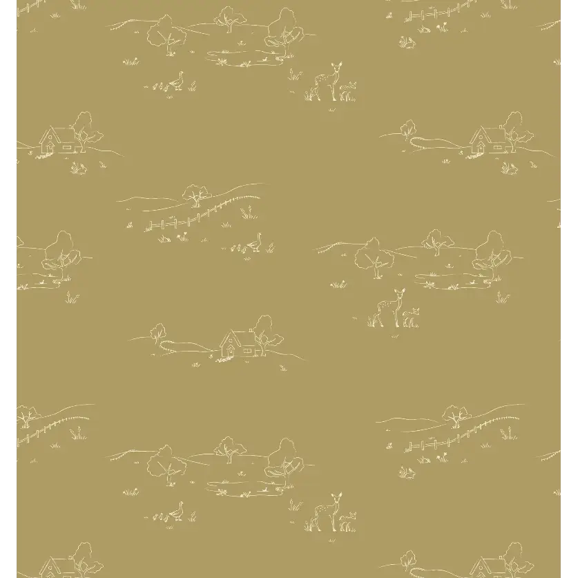 Bennet Wallpaper - Simple House and Deer - by Of Lilies and Fields - Sample 1 foot by 1 foot / Dark - Loomwell Home