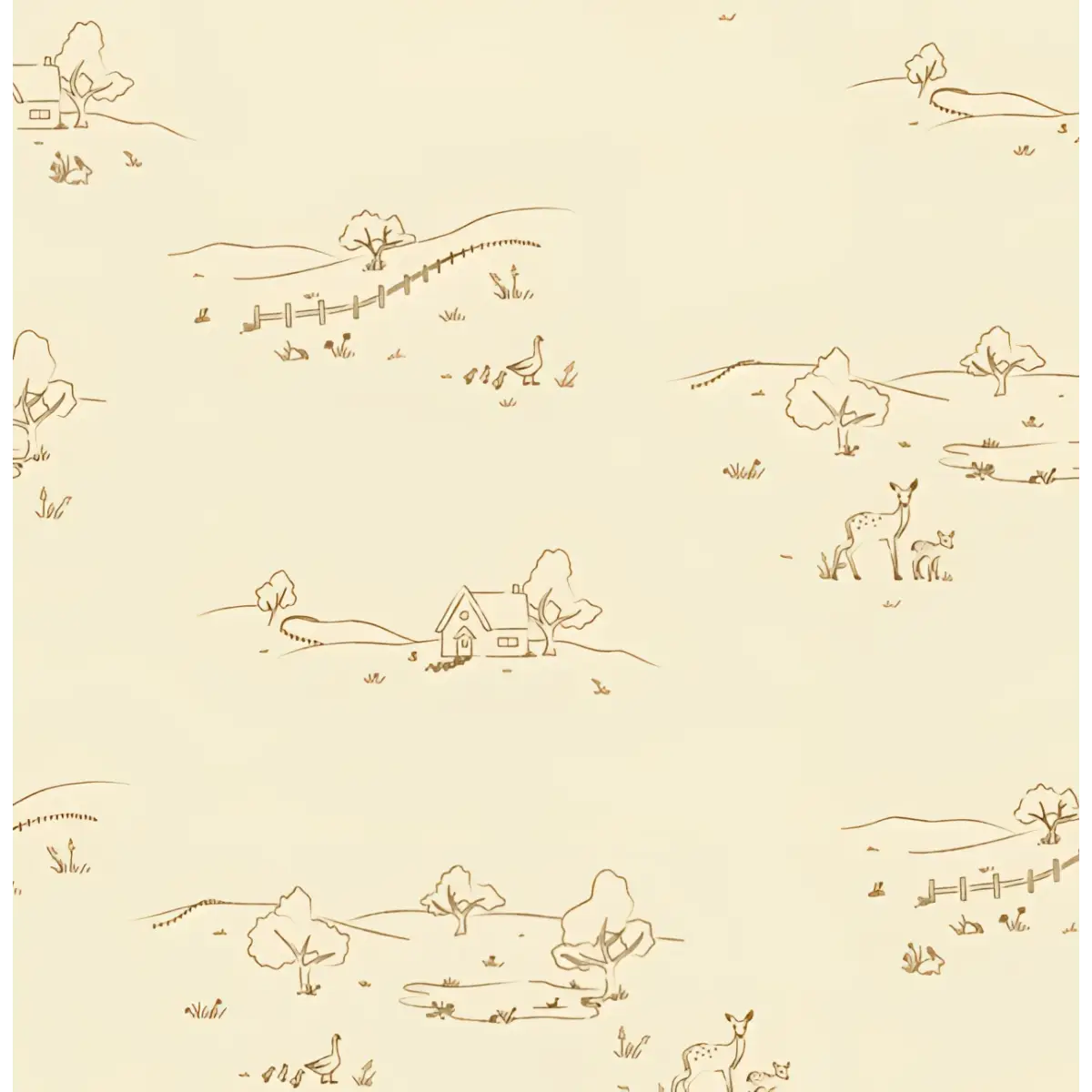 Bennet Wallpaper - Simple House and Deer - by Of Lilies and Fields - Sample 1 foot by 1 foot / Light - Loomwell Home