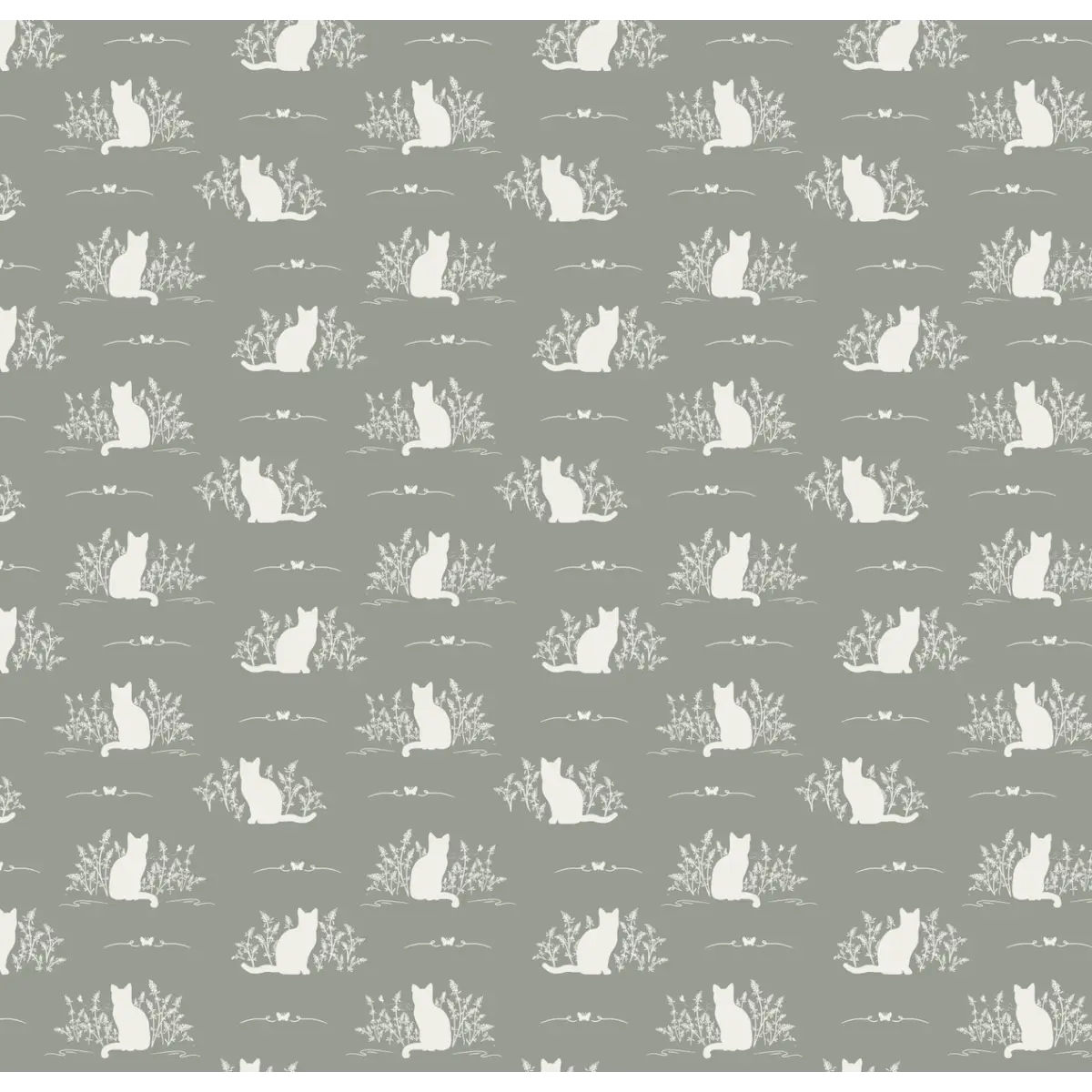 Berlioz Wallpaper - Cats - by Lisee Ree - Sample 1 foot by 1 foot / Sage - Loomwell Home Goods