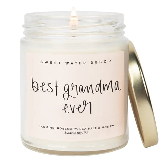 Best Grandma Ever Soy Candle - Clear Jar - 9 oz (Wildflowers and Salt) - Sweet Water Decor