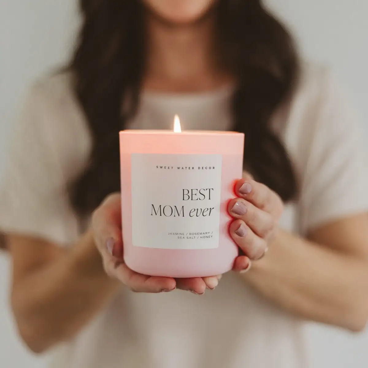 Best Mom Ever Soy Candle - Pink Matte Jar - 15 oz (Wildflowers and Salt) - Sweet Water Decor