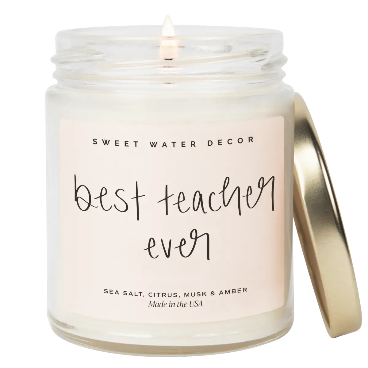Best Teacher Ever Soy Candle - Clear Jar - 9 oz (Salt and Sea) - Sweet Water Decor