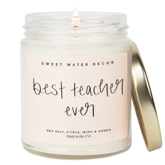Best Teacher Ever Soy Candle - Clear Jar - 9 oz (Salt and Sea) - Sweet Water Decor