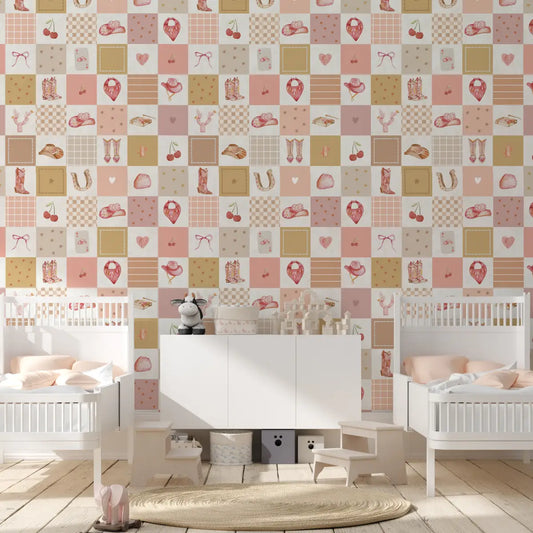 Beth Wallpaper - Cowgirl Checkerboard - by Lumelo And Ginger - Loomwell Home Goods