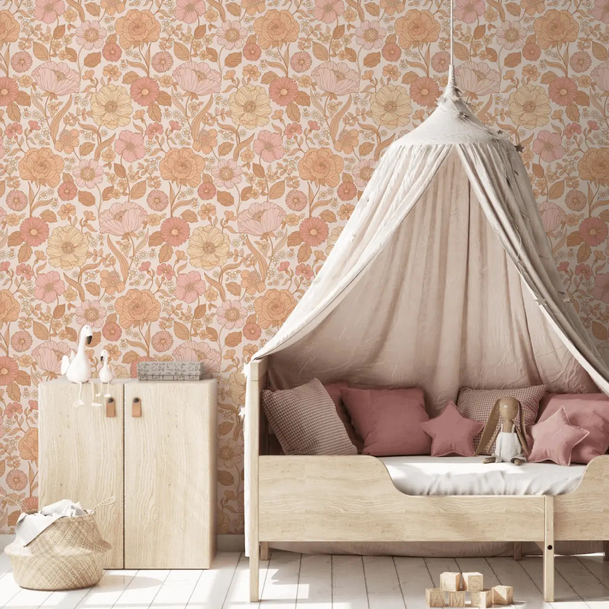 Betsy Wallpaper - Pink Flowers - Lovely People Studio - Loomwell Home Goods