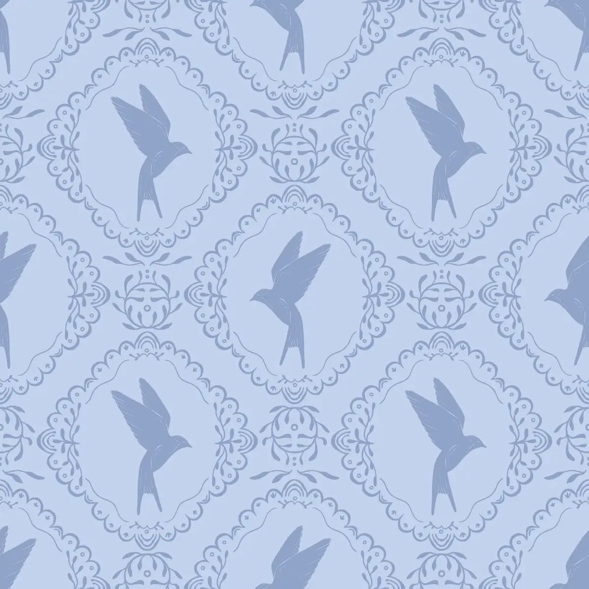 Betty Wallpaper - Birds in Frames - by Zanet from Wonderland - Sample 1 foot by 1 foot / Blue - Loomwell Home Goods