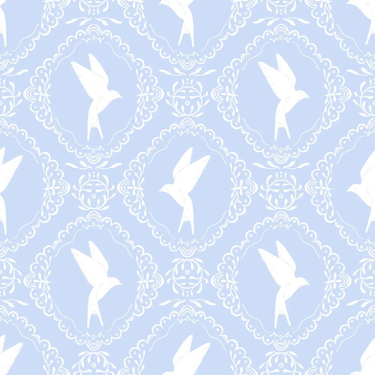 Betty Wallpaper - Birds in Frames - by Zanet from Wonderland - Sample 1 foot by 1 foot / Light Blue - Loomwell Home