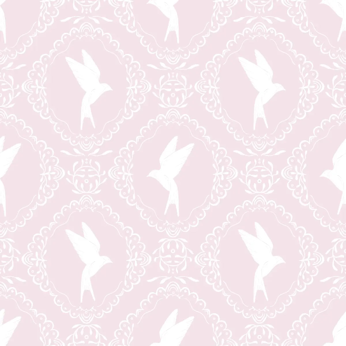 Betty Wallpaper - Birds in Frames - by Zanet from Wonderland - Sample 1 foot by 1 foot / Light Pink - Loomwell Home