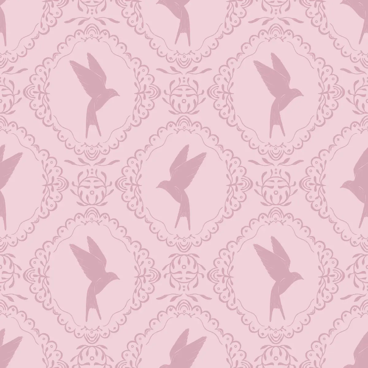 Betty Wallpaper - Birds in Frames - by Zanet from Wonderland - Sample 1 foot by 1 foot / Rose - Loomwell Home Goods
