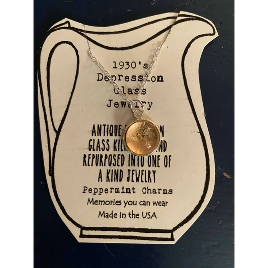 Beveled Pink Depression Glass Sterling Silver Pendant Necklace - Peppermint Charms