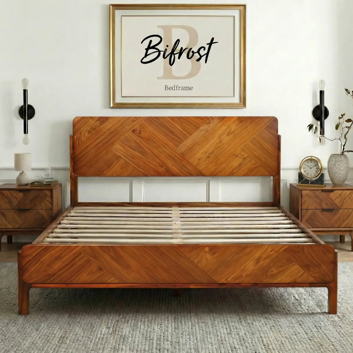 Bifrost Solid Wood Bed Frame - Caramel / King - Megsu