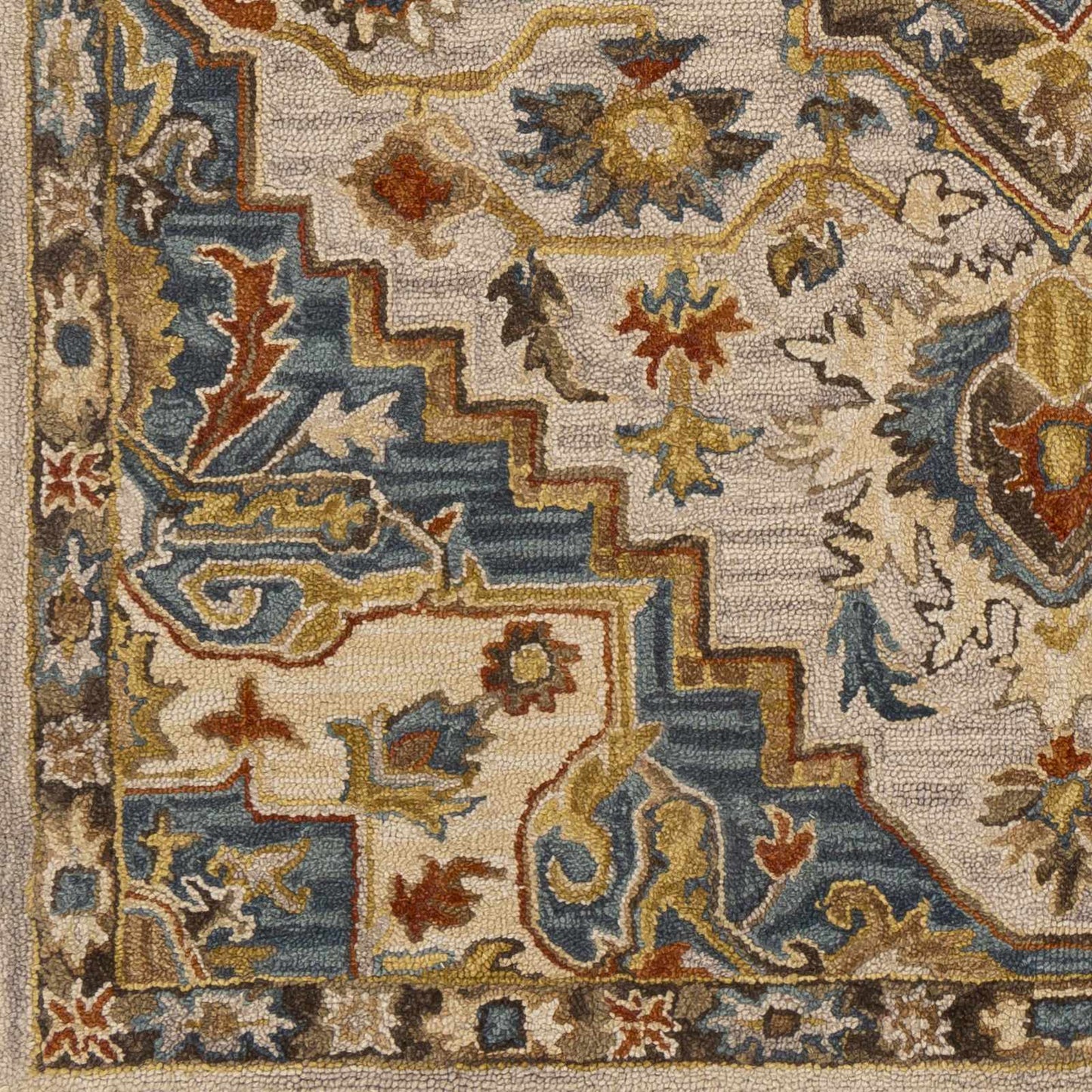 Blue Brown Traditional Medallion Wool Rug - Boutique Rugs