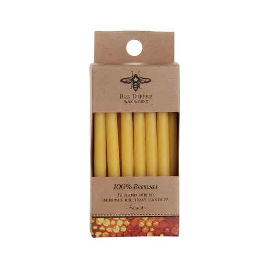 Birthday Candles 3’’ – 100% Beeswax – Hand-Dipped - Natural or Pastel - Natural - Big Dipper Wax Works