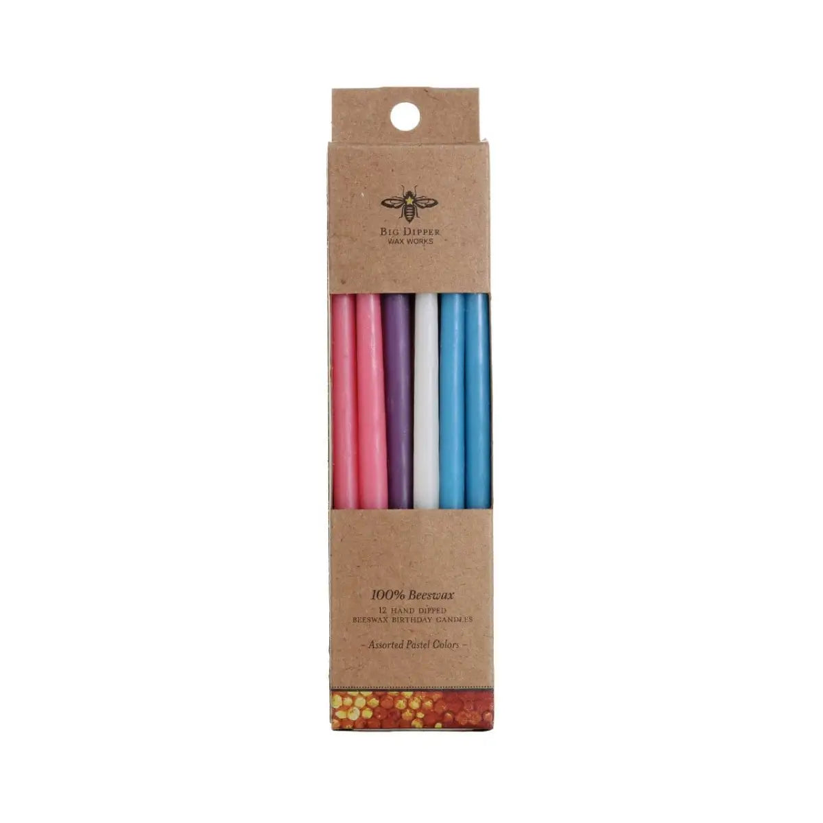Birthday Candles 6’’ – 100% Beeswax – Hand-Dipped - Natural or Pastel - Pastel - Big Dipper Wax Works