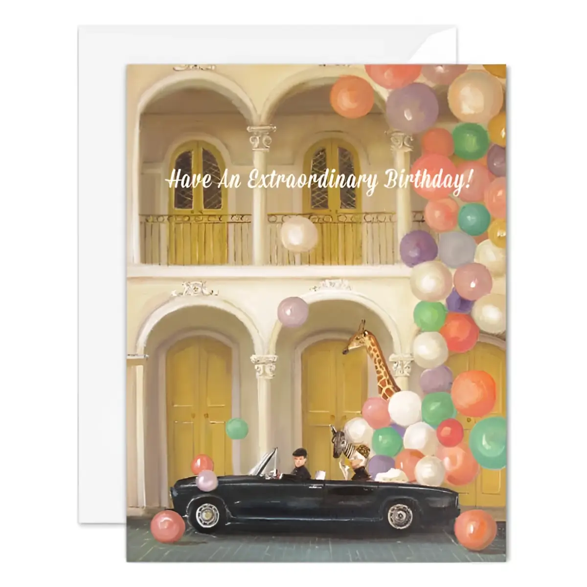 Birthday Card - Black Car and Balloons - Janet Hill - JANET HILL STUDIO