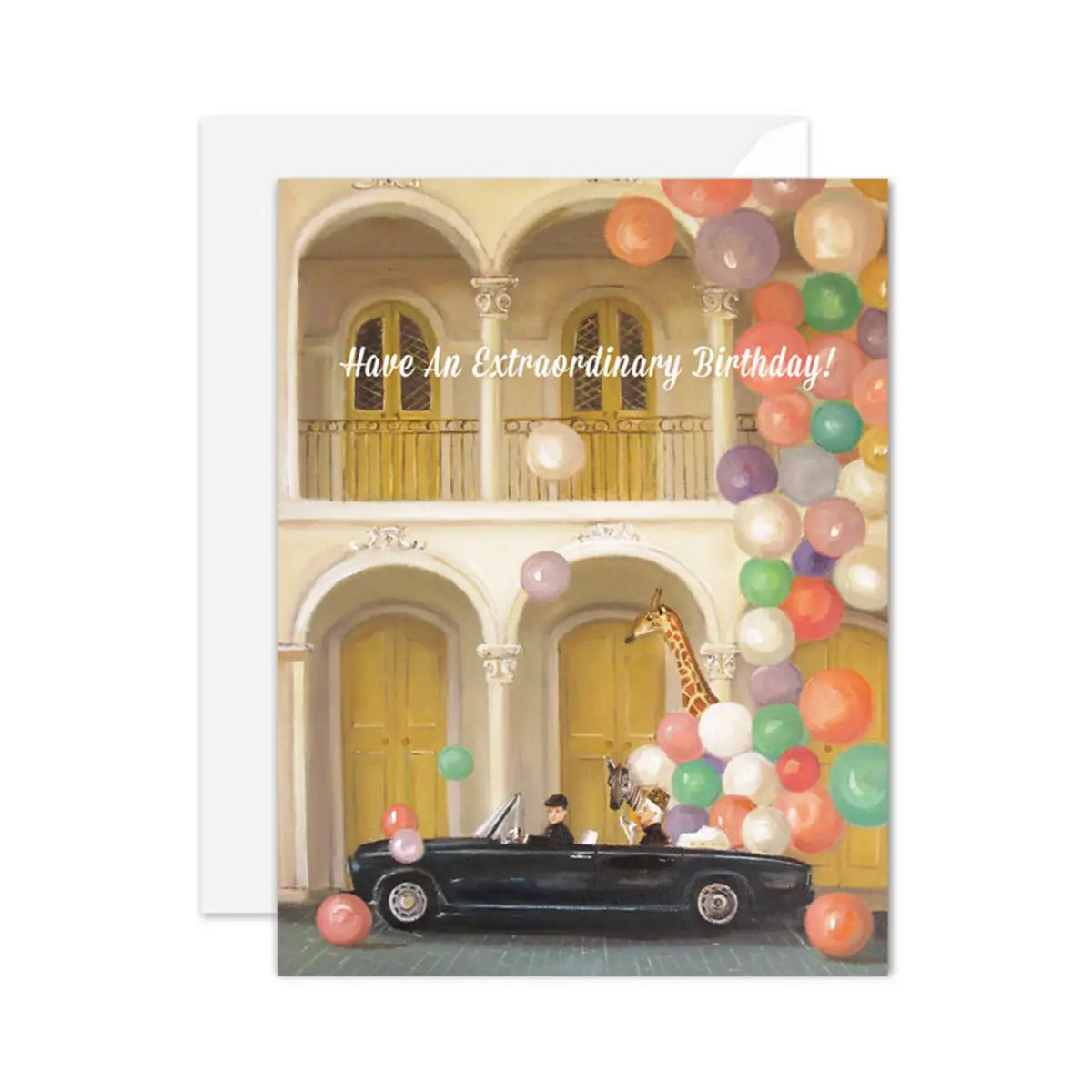 Birthday Card - Black Car and Balloons - Janet Hill - JANET HILL STUDIO