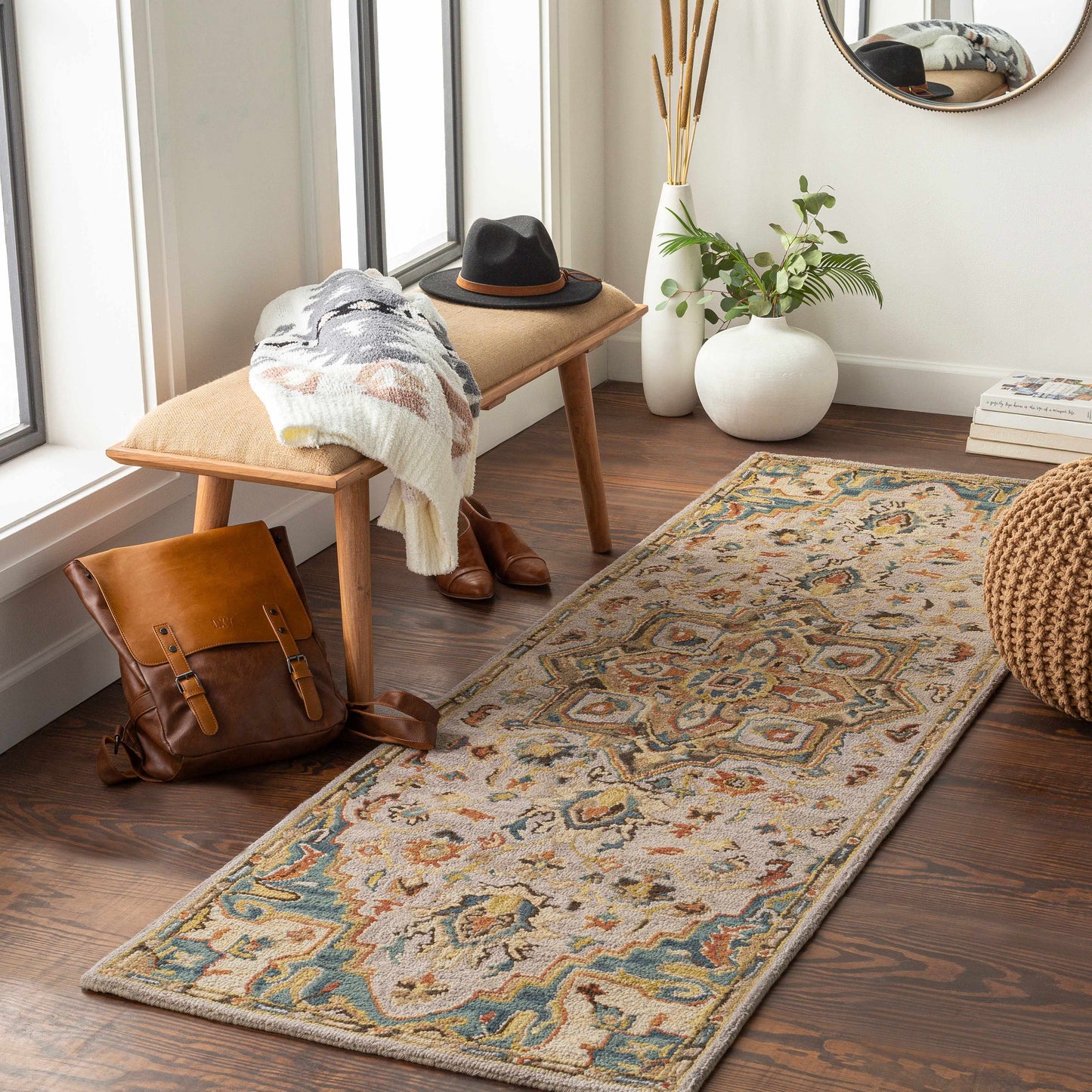 Blue Brown Traditional Medallion Wool Rug - Boutique Rugs