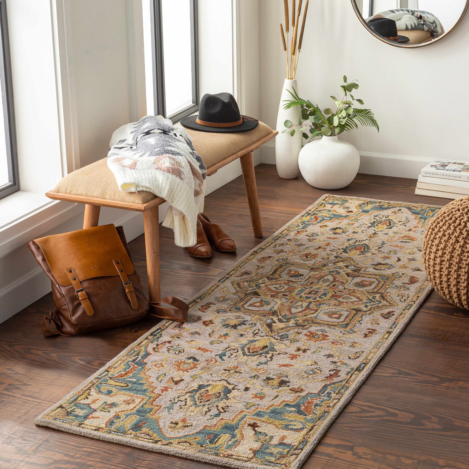 Blue Brown Traditional Medallion Wool Rug - Boutique Rugs