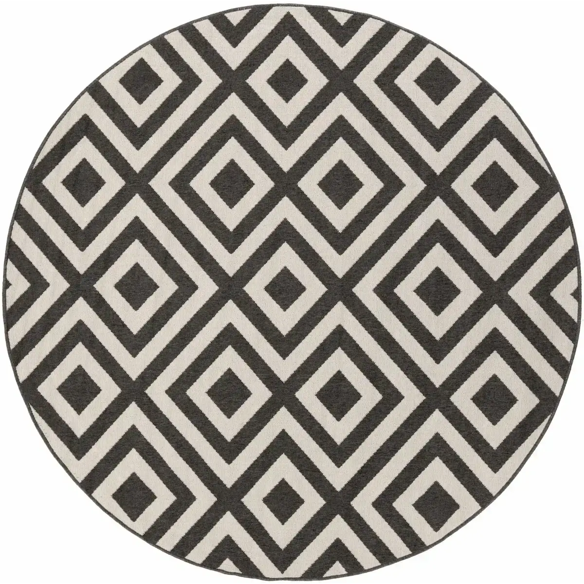 Black Beige Geometric Outdoor Rug - * 7’3’’ Round - Boutique Rugs