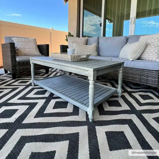 Black Beige Geometric Outdoor Rug - * 7’3’’ x 10’6’’ Rectangle - Boutique Rugs
