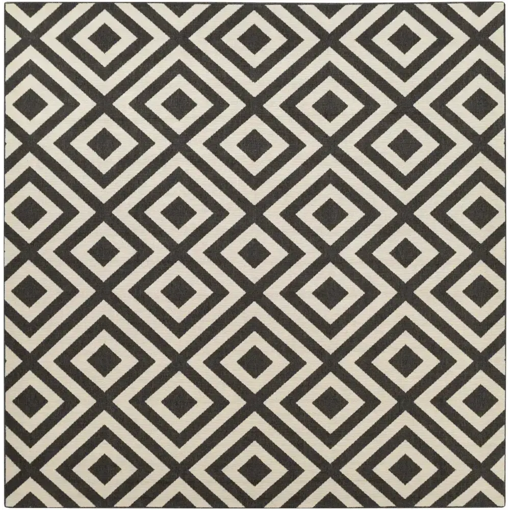 Black Beige Geometric Outdoor Rug - 8’10’’ Square - Boutique Rugs
