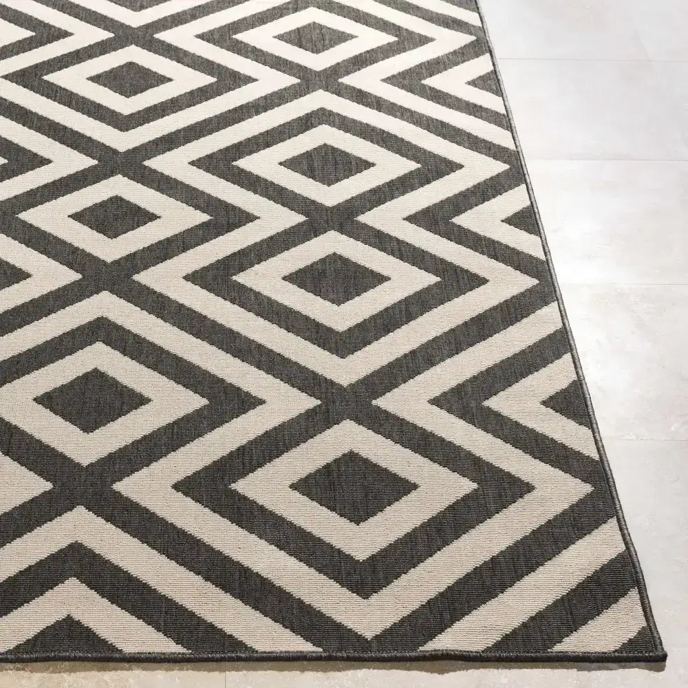 Black Beige Geometric Outdoor Rug - Boutique Rugs