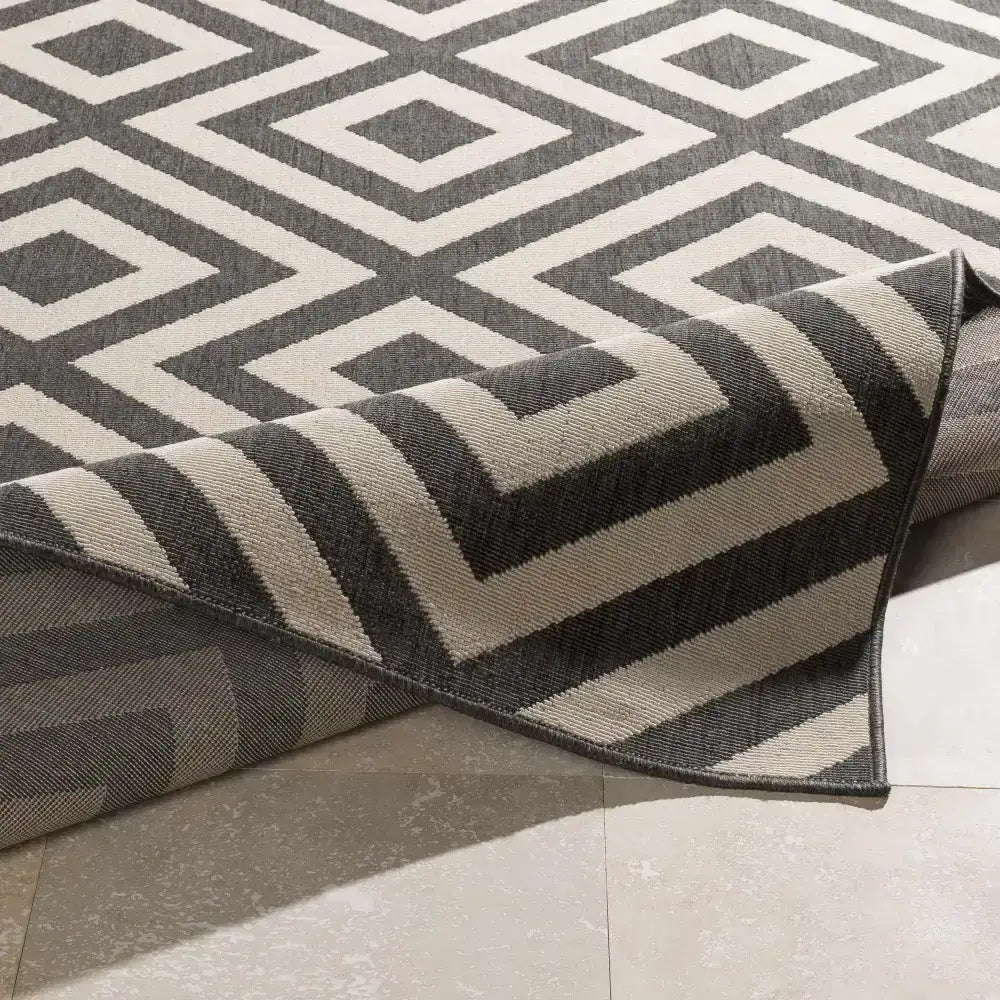 Black Beige Geometric Outdoor Rug - Boutique Rugs