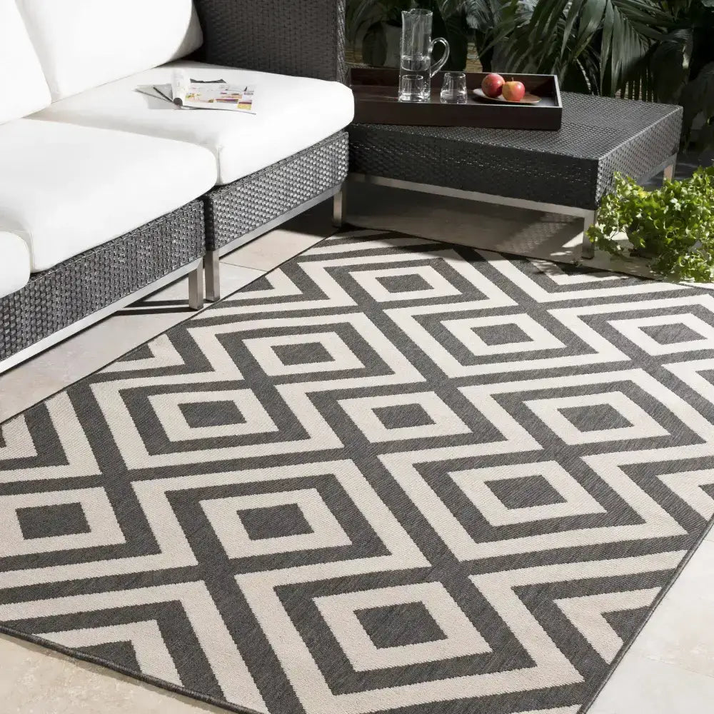 Black Beige Geometric Outdoor Rug - Boutique Rugs