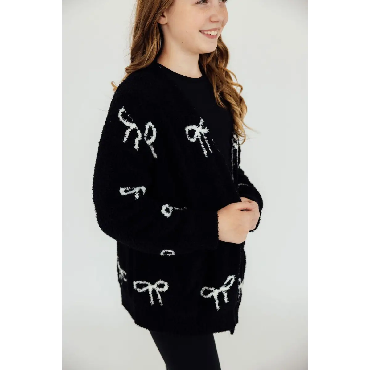 Cozy Cardigan - Black with Bows - 3/4 - Mila & Rose ®