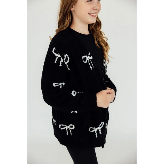 Cozy Cardigan - Black with Bows - 3/4 - Mila & Rose ®
