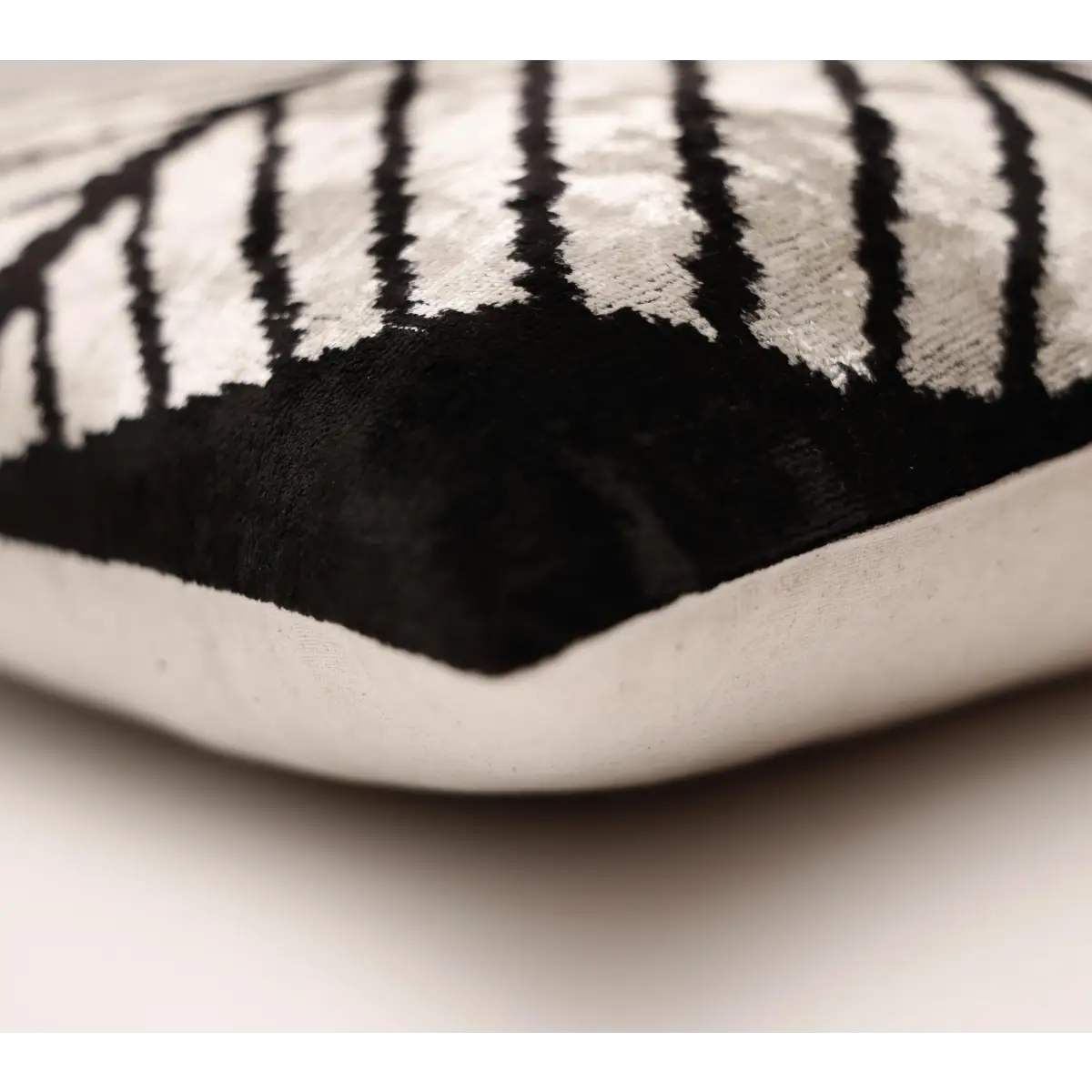 Black & Ivory Chevron Silk Velvet Pillow 16x16 Handmade Luxury Cushion - Canvello