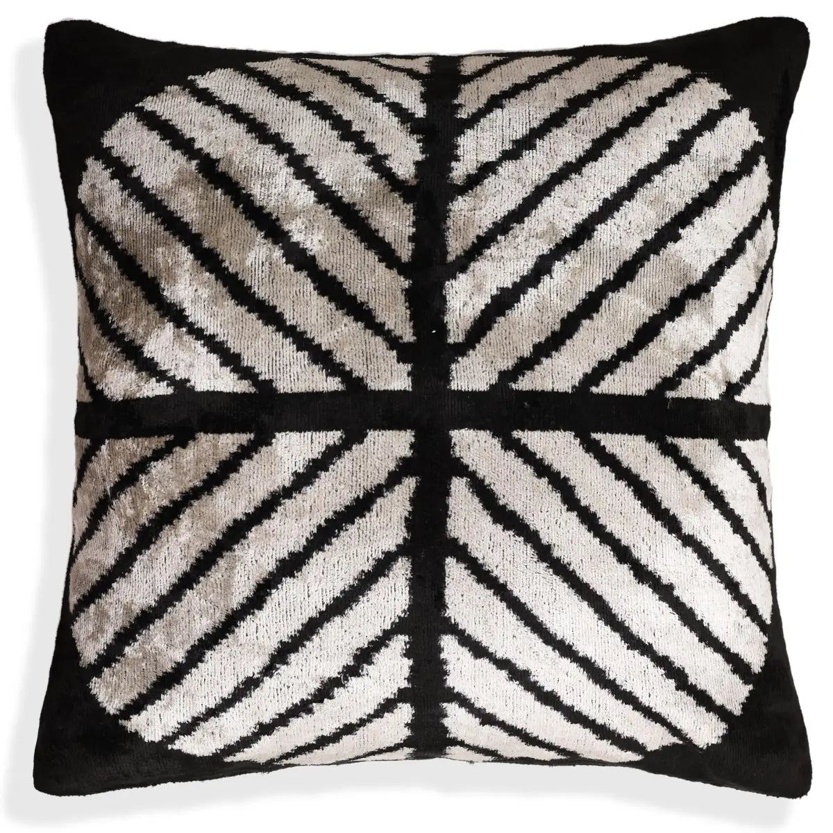 Black & Ivory Chevron Silk Velvet Pillow 16x16 Handmade Luxury Cushion - Canvello