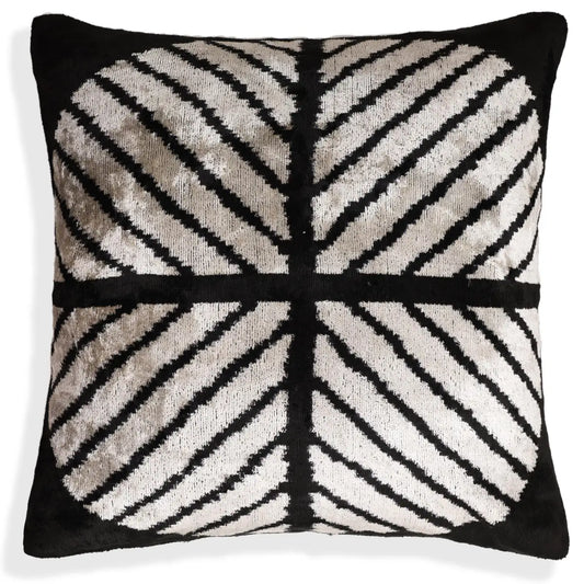 Black & Ivory Chevron Silk Velvet Pillow 16x16 Handmade Luxury Cushion - Canvello