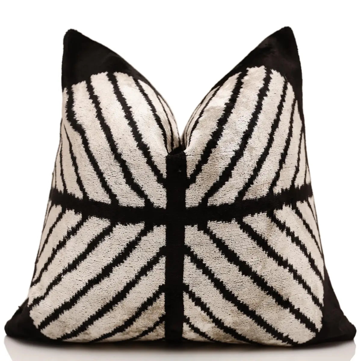 Black & Ivory Chevron Silk Velvet Pillow 16x16 Handmade Luxury Cushion - Canvello