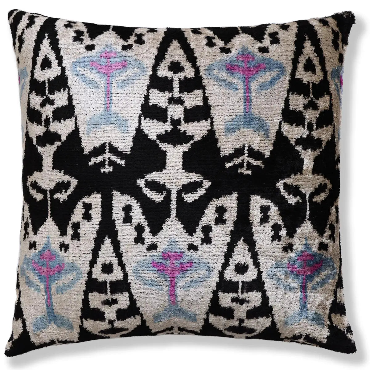 Black & Ivory Geometric Silk Velvet Throw Pillow - 20x20 Inch - Canvello