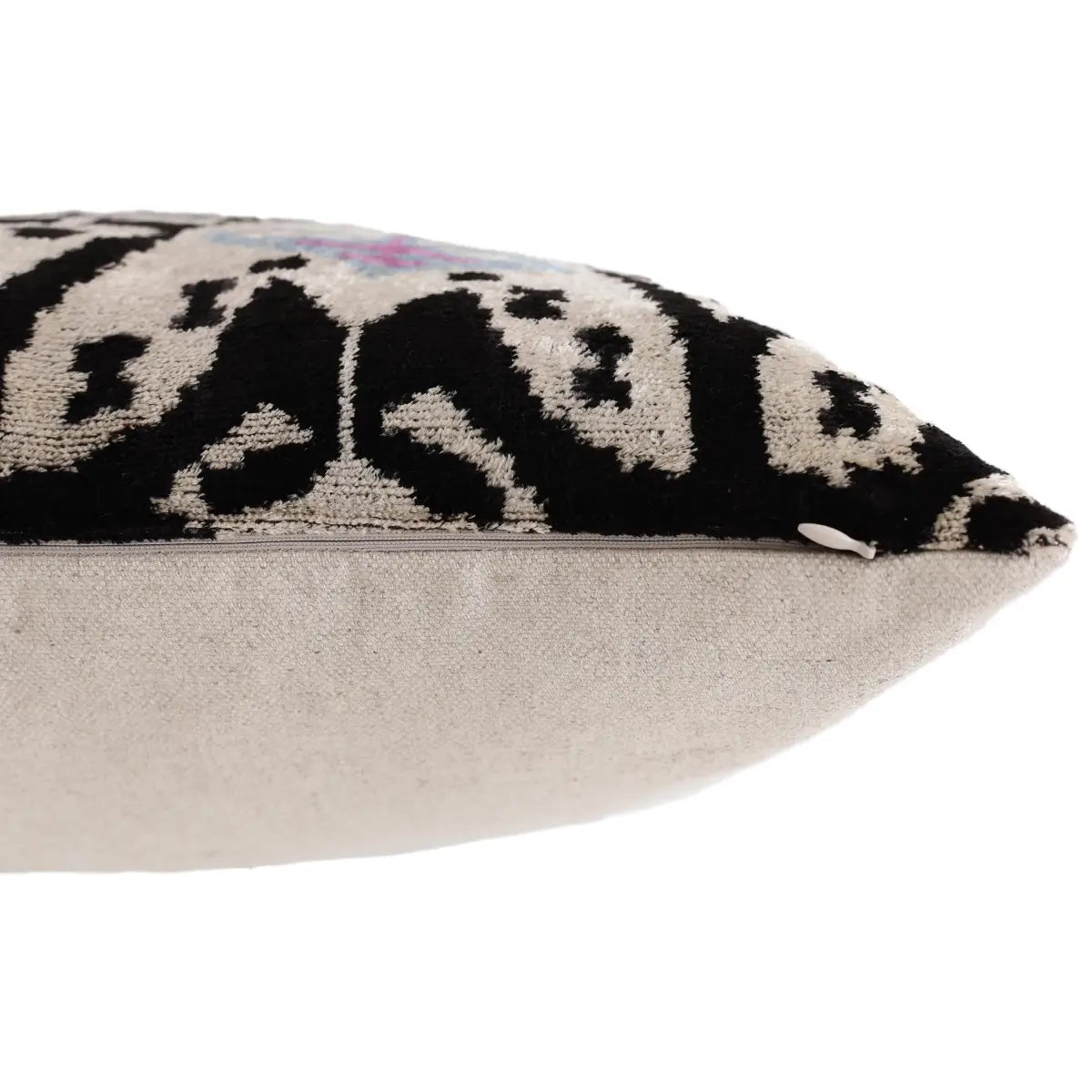Black & Ivory Geometric Silk Velvet Throw Pillow - 20x20 Inch - Canvello