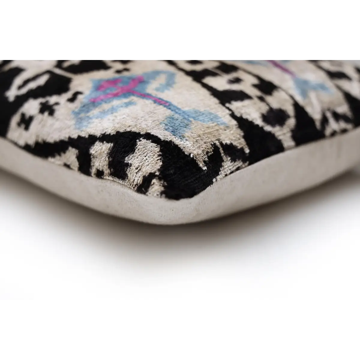 Black & Ivory Geometric Silk Velvet Throw Pillow - 20x20 Inch - Canvello