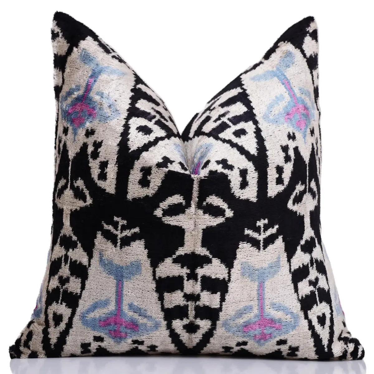 Black & Ivory Geometric Silk Velvet Throw Pillow - 20x20 Inch - Canvello