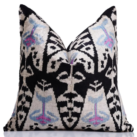 Black & Ivory Geometric Silk Velvet Throw Pillow - 20x20 Inch - Canvello
