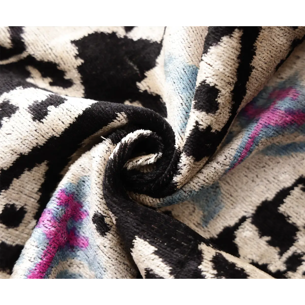Black & Ivory Geometric Silk Velvet Throw Pillow - 20x20 Inch - Canvello