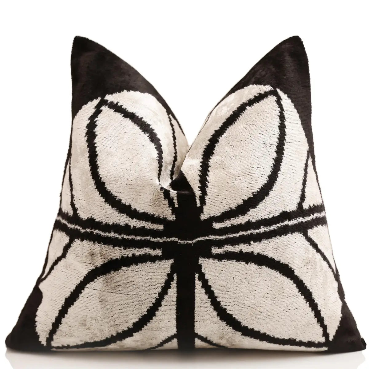 Black & Ivory Petal Silk Velvet Pillow 16x16 Handmade Luxury Cushion - Canvello