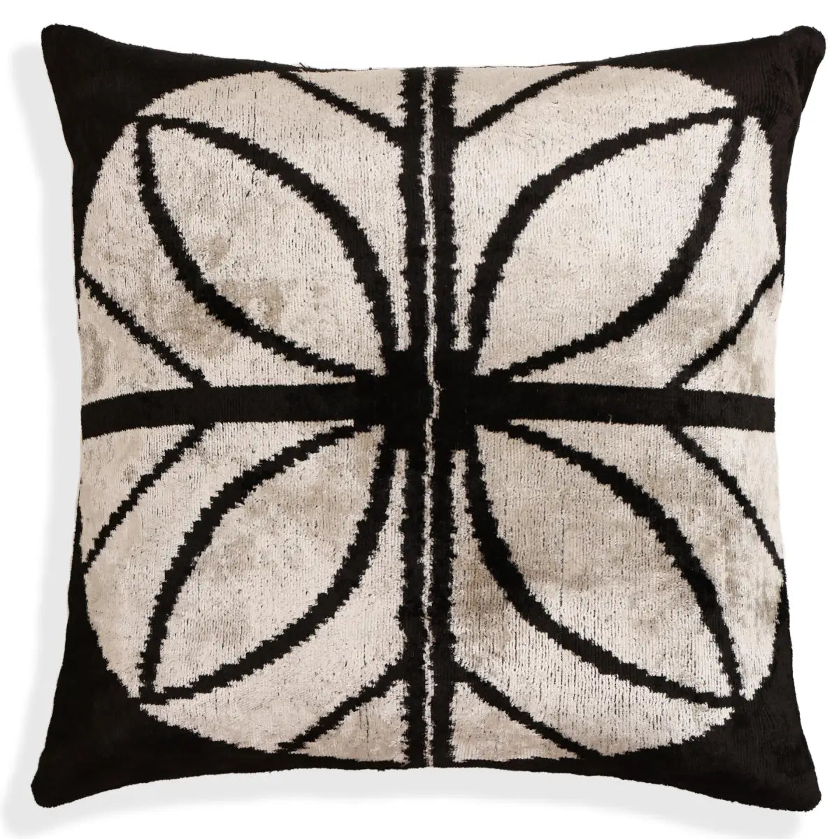 Black & Ivory Petal Silk Velvet Pillow 16x16 Handmade Luxury Cushion - Canvello