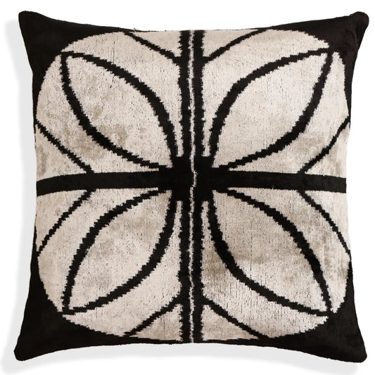 Black & Ivory Petal Silk Velvet Pillow 16x16 Handmade Luxury Cushion - Canvello